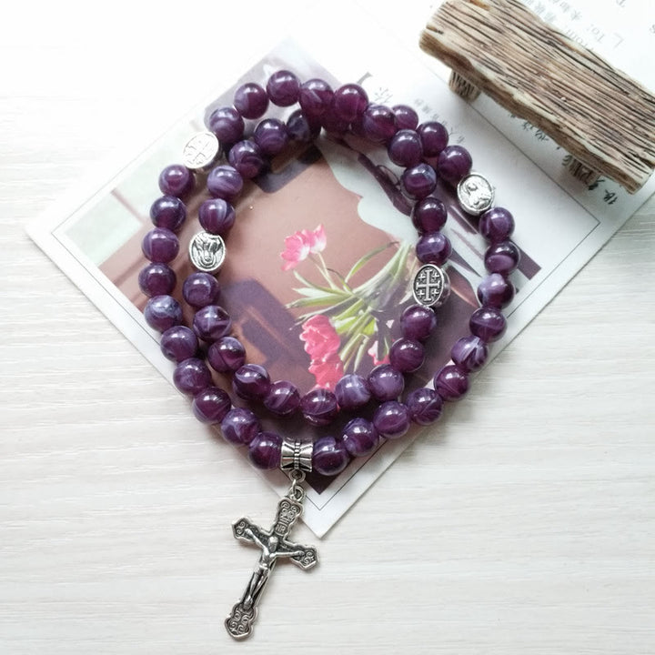 Bracciale Rosario con Ciondolo a Croce in Ametista Olivenorma 