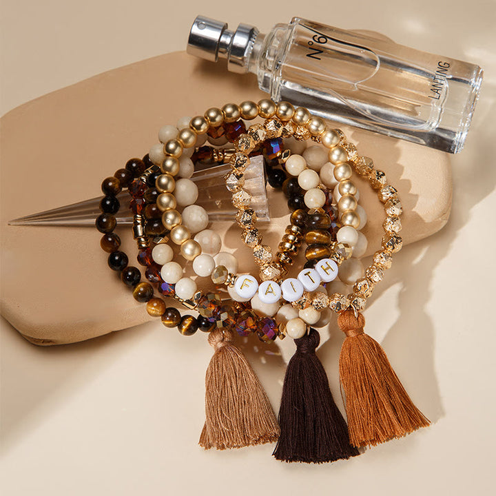 Olivenorma Set di 6 bracciali in cristallo naturale inciso