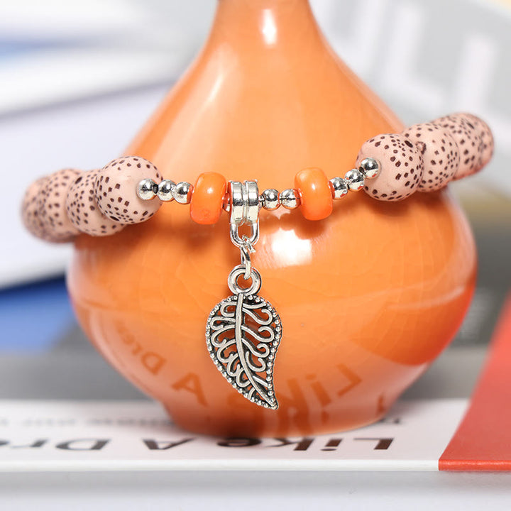 Set di braccialetti di perle con ciondolo a forma di cuore e foglia Olivenorma