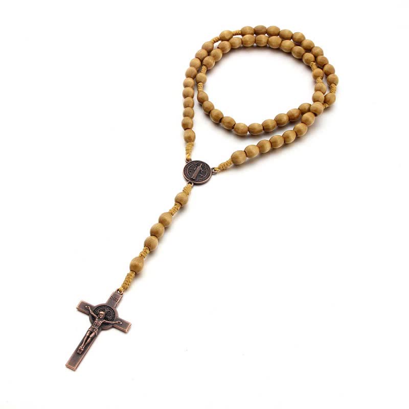 Collana rosario in legno con croce vintage lavorata a maglia Olivenorma - image 7