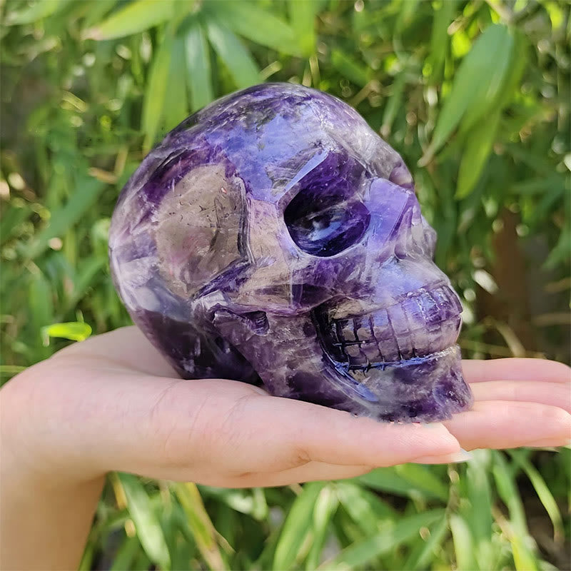 Olivenorma 10cm Decorazione in pietra preziosa ametista naturale da sogno, teschio di cristallo 