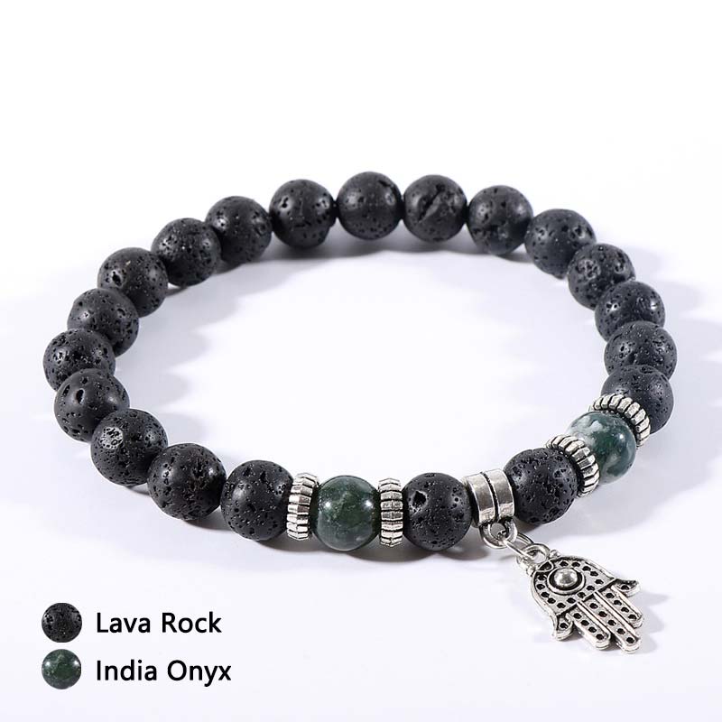 Bracciale in pietra lavica con occhio di tigre e malachite