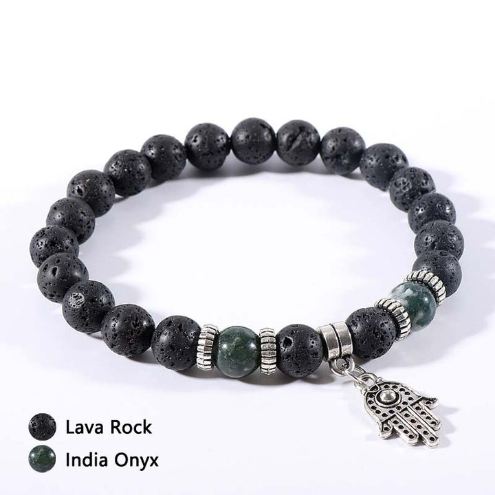 Bracciale in pietra lavica con occhio di tigre e malachite