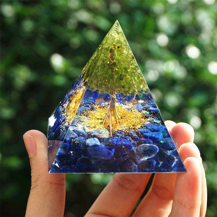 Olivenorma Albero della vita Peridoto con lapislazzuli Piramide di orgone
