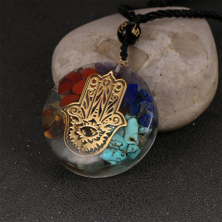 Collana con simbolo del malocchio in pietra di cristallo naturale dei chakra Olivenorma 