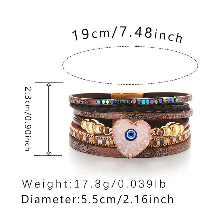 Olivenorma "Tripla protezione" Braccialetto con perline dorate e cristallo a forma di cuore contro il malocchio