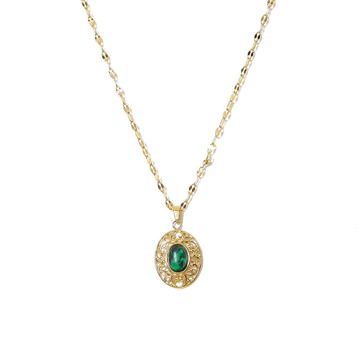 Collana con ciondolo ovale turchese africano verde Olivenorma 