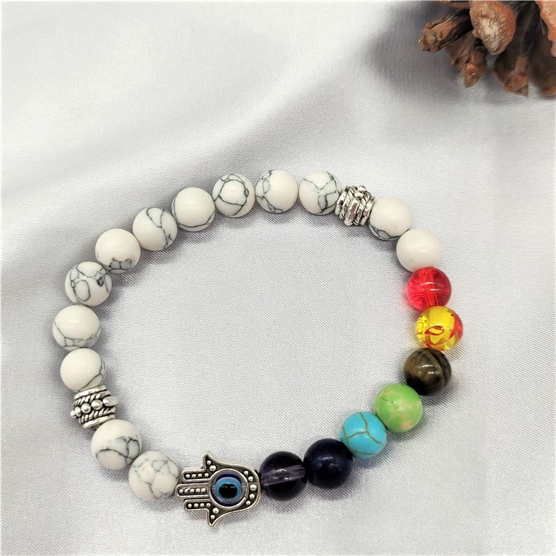 Olivenorma Braccialetto di perline Hamsa con occhio malvagio Chakra colorato