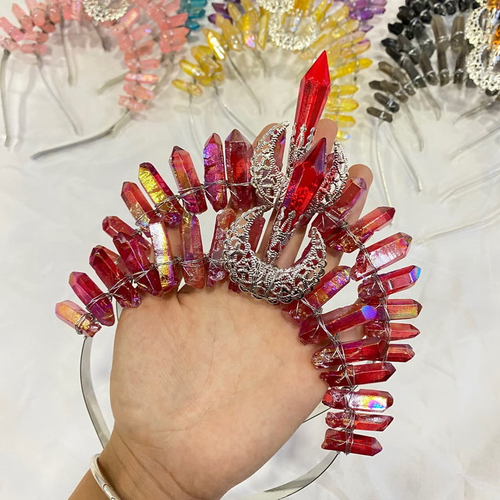 Olivenorma Fascia per capelli con decorazione lunare Corona di cristallo naturale