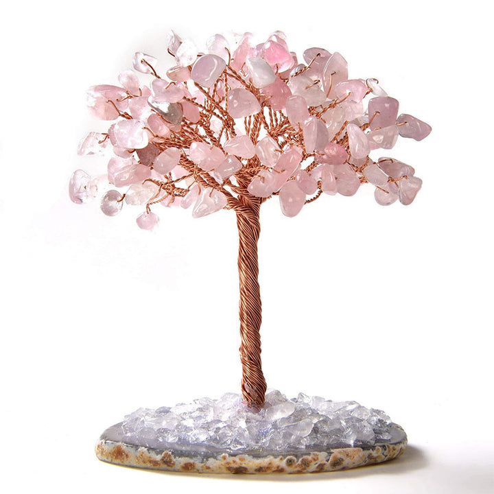 Albero Feng Shui in quarzo rosa Olivenorma con pietra preziosa naturale e base in agata