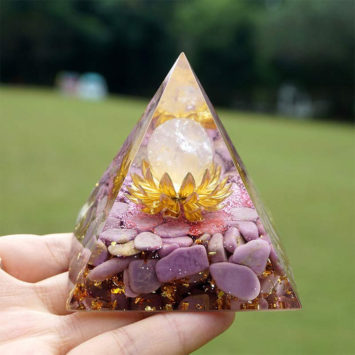 Piramide di orgone curativa Olivenorma Lepidolite con quarzo rosa