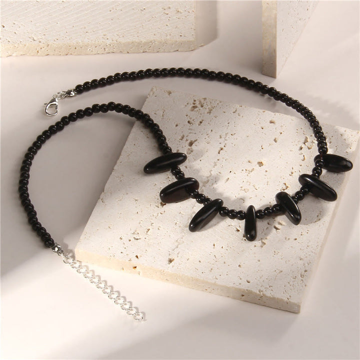 Olivenorma Collana Bohémien in Pietra Zanna Naturale con Perline da 4 mm
