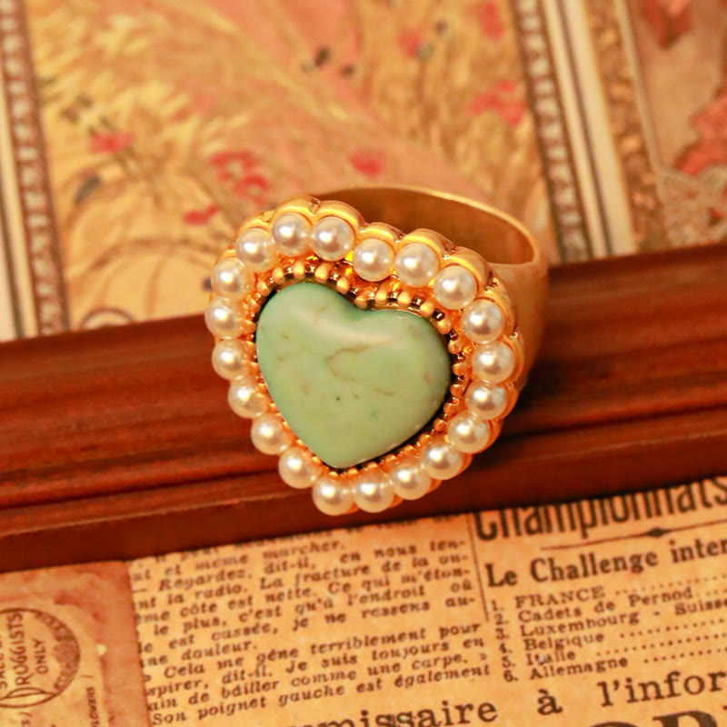 Anello regolabile a forma di cuore con perla turchese Olivenorma