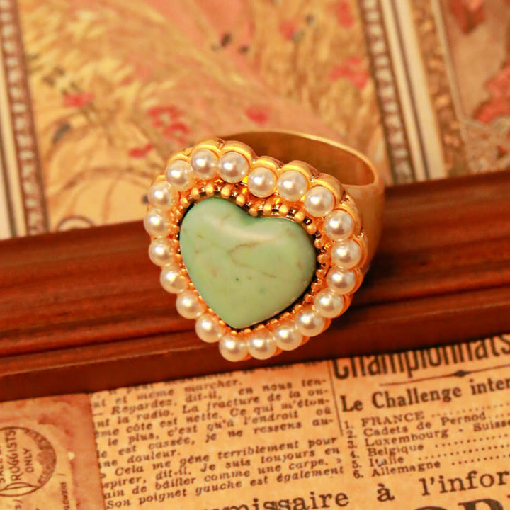 Anello regolabile a forma di cuore con perla turchese Olivenorma