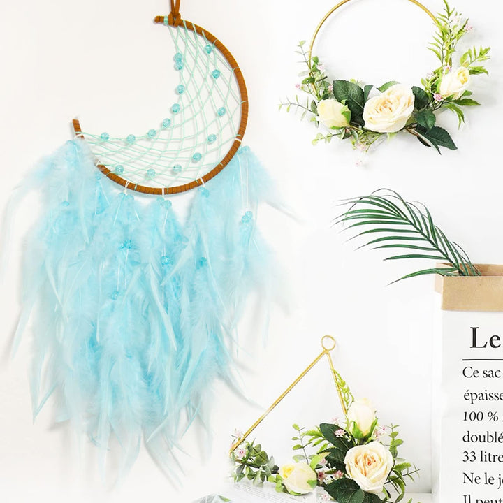 Olivenorma Acchiappasogni a forma di luna in giada viola turchese con perline fatto a mano 