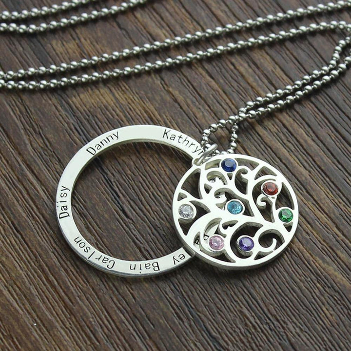 Collana con incisione del nome della pietra portafortuna dell'albero della vita Olivenorma