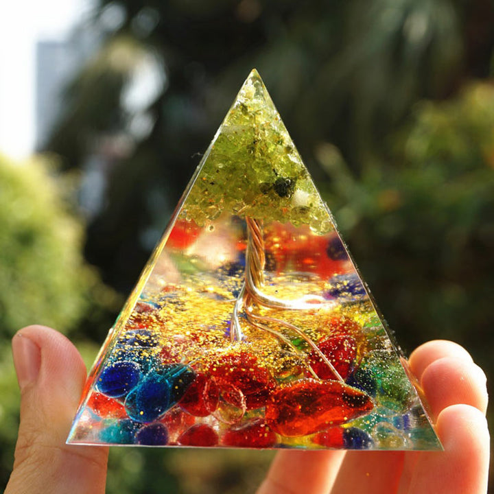 Olivenorma Fluorite Peridoto Albero della vita Piramide di orgone