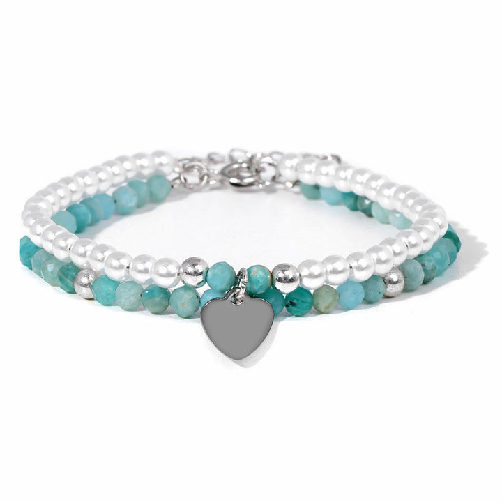Olivenorma Bracciale Doppio Strato con Ciondolo a Cuore in Perla e Pietra Sfaccettata