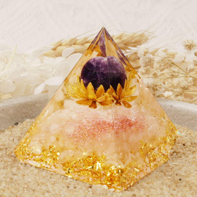 Piramide di orgone in quarzo trasparente ametista Olivenorma