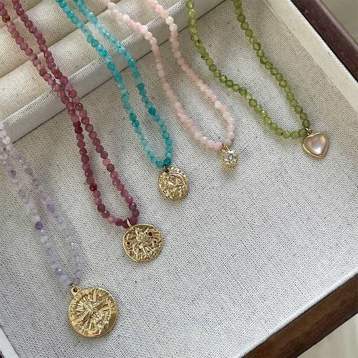 Collana con ciondolo in metallo con cristallo naturale Olivenorma
