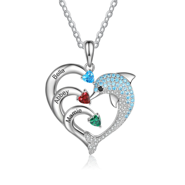 Collana con ciondolo in pietra incisa a forma di cuore di delfino Olivenorma