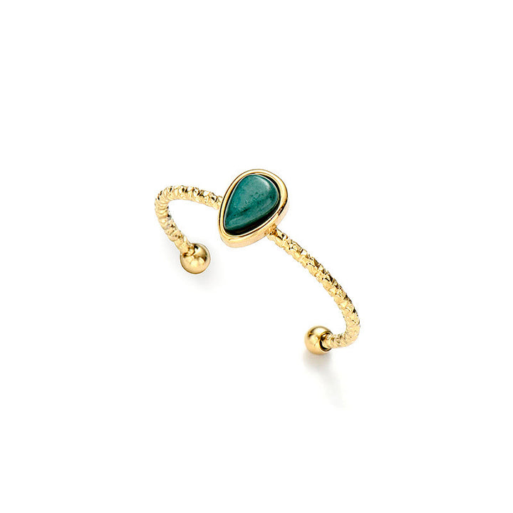 Anello in acciaio al titanio 18k con goccia d'acqua in pietra naturale Olivenorma