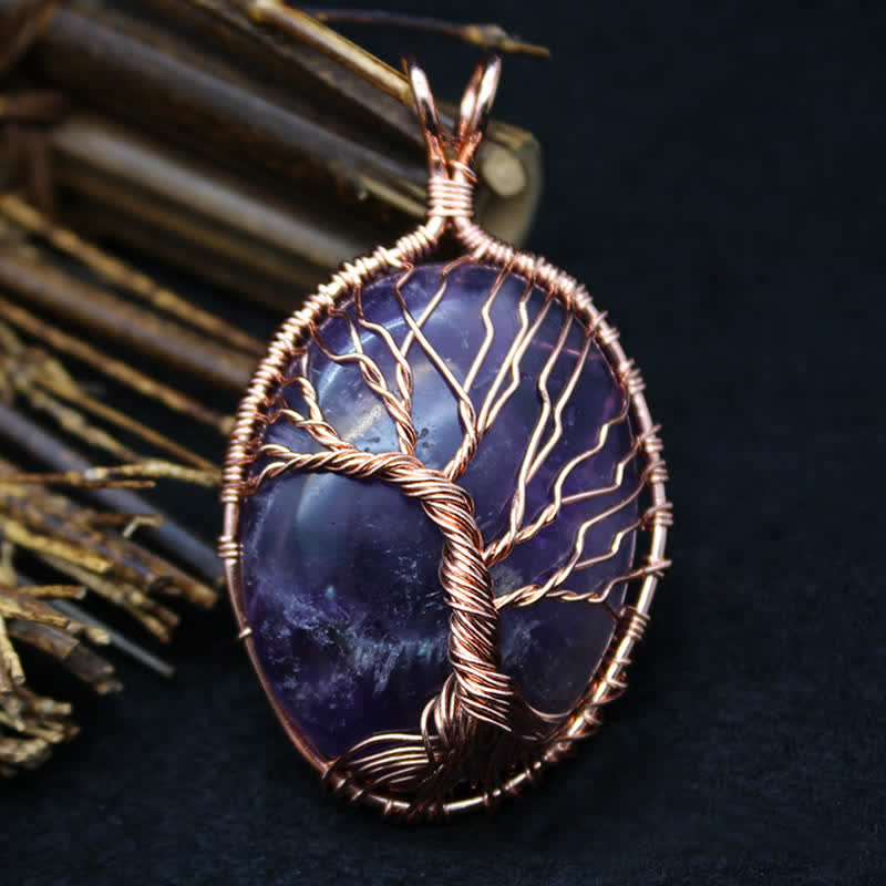 Collana con pietra preziosa ovale in occhio di tigre e albero della vita Olivenorma 