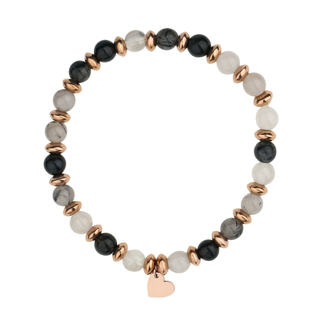 Bracciale con ciondolo a forma di cuore in metallo con perline di cristallo naturale Olivenorma 