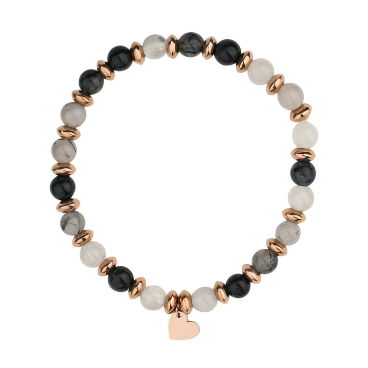 Bracciale con ciondolo a forma di cuore in metallo con perline di cristallo naturale Olivenorma 