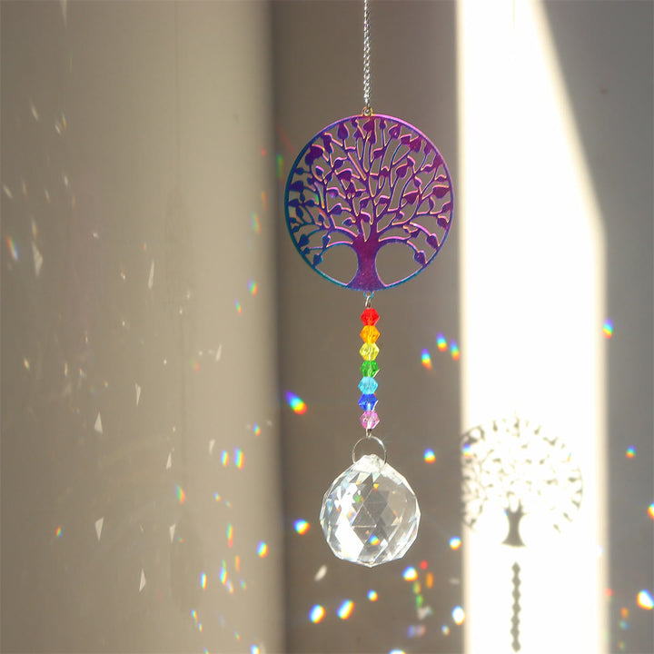 Olivenorma Clear Crystal Chakra Beads Hanging Wind Chime Suncatcher - Albero della vita colorato - image 10