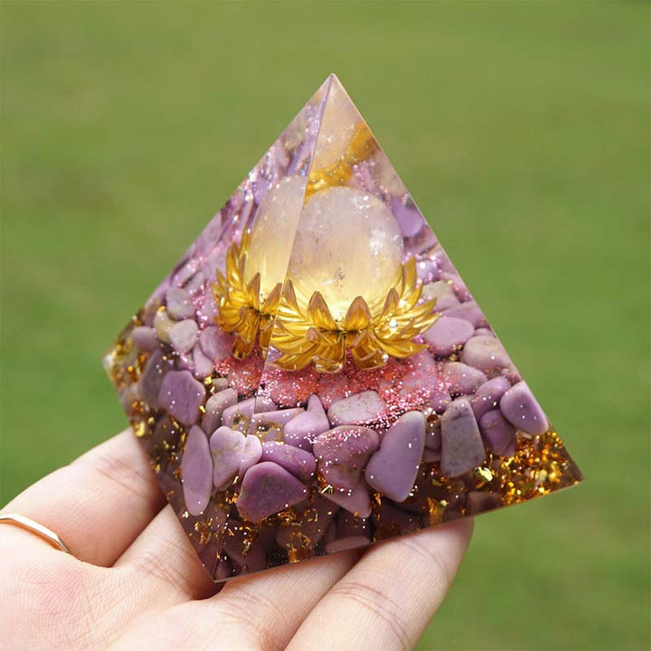 Piramide di orgone curativa Olivenorma Lepidolite con quarzo rosa
