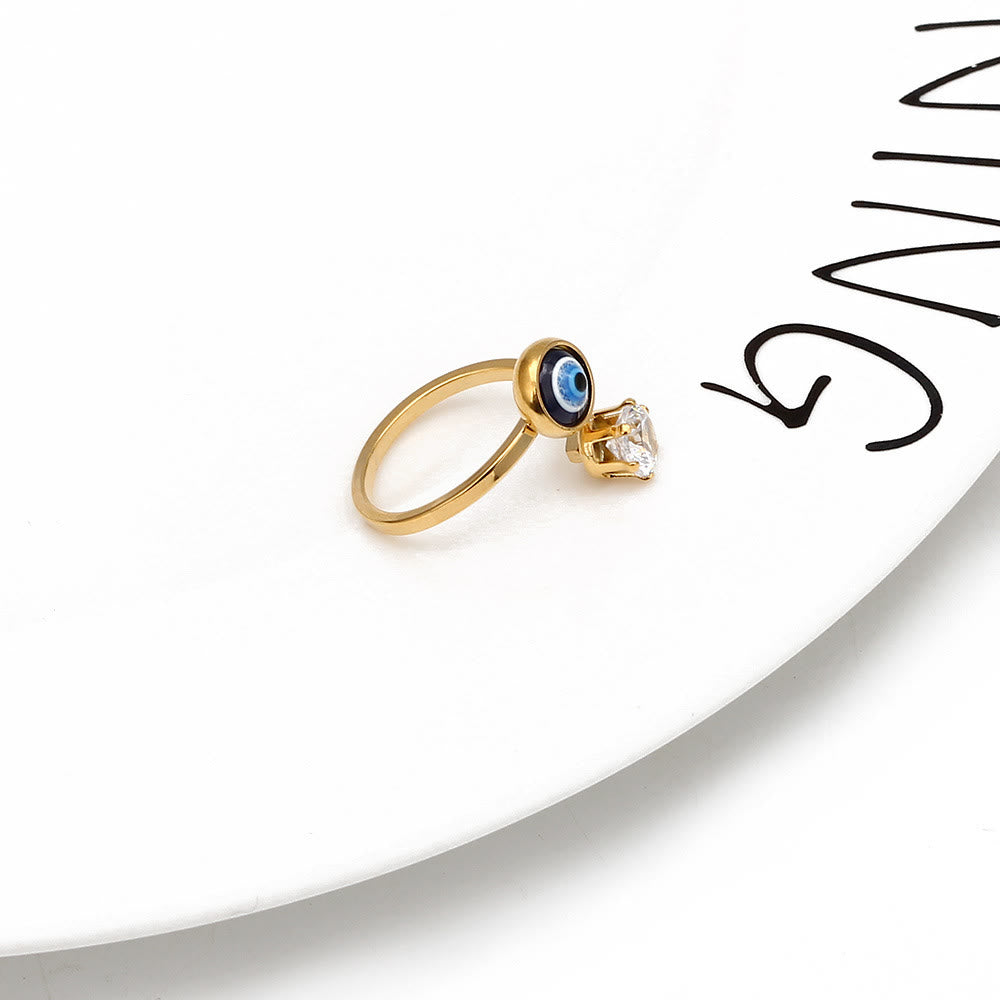 Anello da donna Olivenorma con zircone bianco placcato oro e malocchio