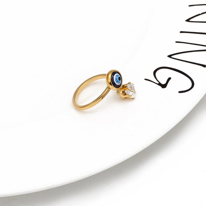 Anello da donna Olivenorma con zircone bianco placcato oro e malocchio