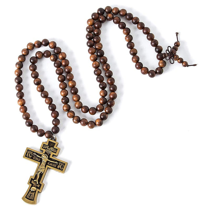 Olivenorma Croce Pendente Perline di Legno Collana Rosario