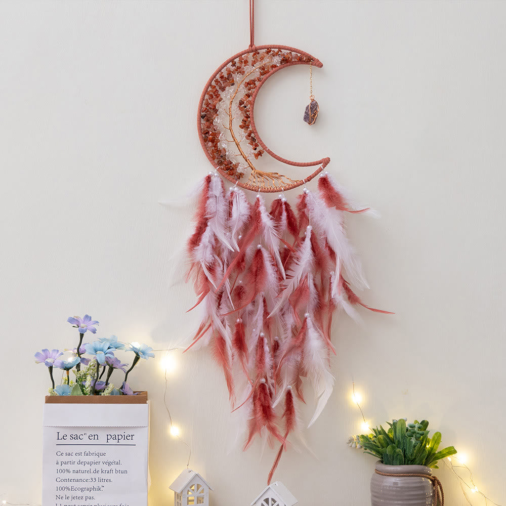 Olivenorma Ghiaia naturale intrecciata Albero della vita Luna Dream Catcher