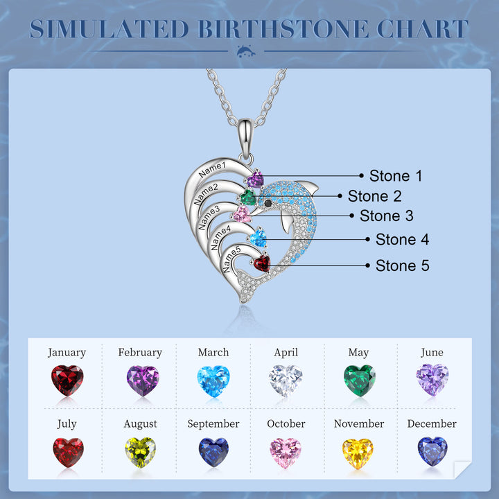 Collana con ciondolo in pietra incisa a forma di cuore di delfino Olivenorma