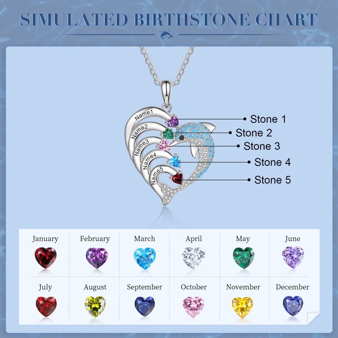 Collana con ciondolo in pietra incisa a forma di cuore di delfino Olivenorma - Argento - 5 Pietra portafortuna - image 4
