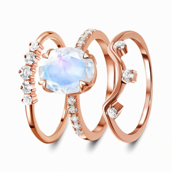 Olivenorma Natural Crystal Moonstone Anello creativo in 3 pezzi