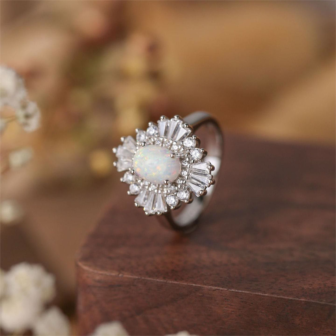 Anello Olivenorma in argento Sterling S925 con zircone bianco e opale ovale