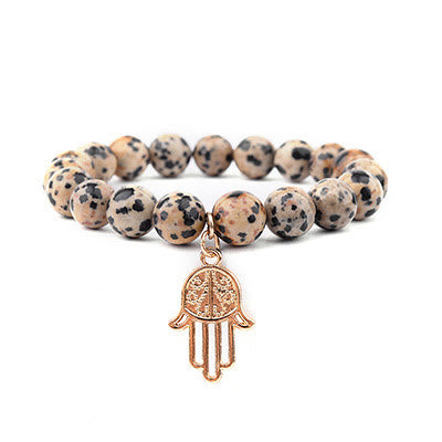 Olivenorma Bracciale con ciondolo Hamsa in ossidiana diaspro dalmata naturale
