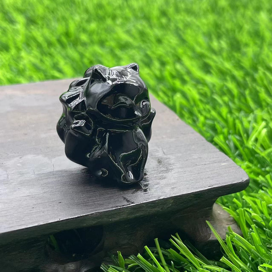 Olivenorma Pietra Naturale 3cm Decorazione in Pietra Preziosa a Forma di Volpe a Nove Code 