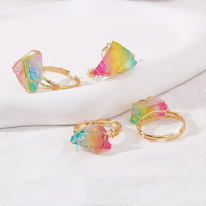 Anello con pietra preziosa naturale irregolare e ruvida Olivenorma