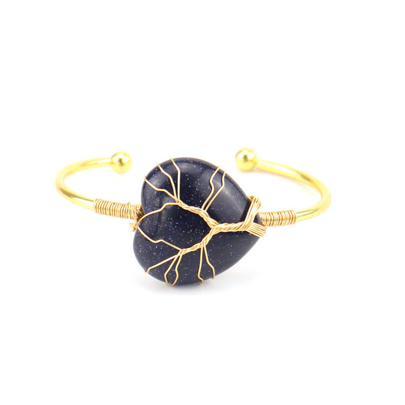 Olivenorma Bracciale in cristallo a forma di cuore naturale avvolto in filo di rame dorato