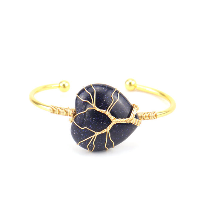 Olivenorma Bracciale in cristallo a forma di cuore naturale avvolto in filo di rame dorato