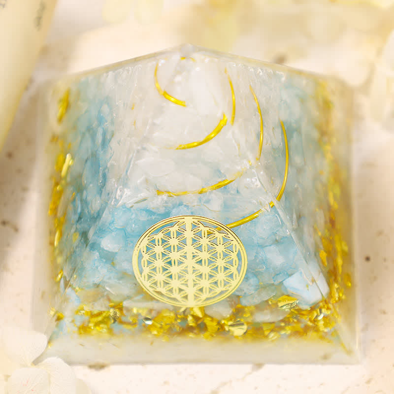 Olivenorma Moonstone Fiore della vita Piramide di orgone 