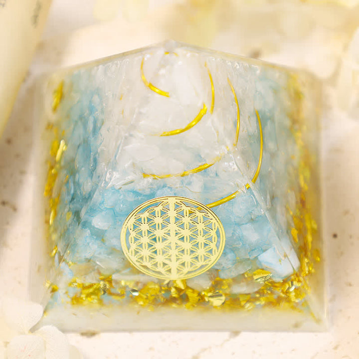 Olivenorma Moonstone Fiore della vita Piramide di orgone 