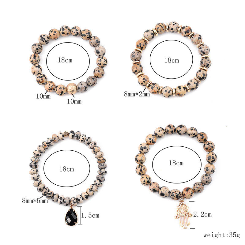 Olivenorma Bracciale con ciondolo Hamsa in ossidiana diaspro dalmata naturale