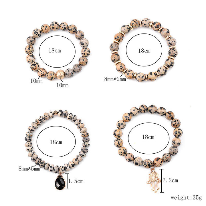 Olivenorma Bracciale con ciondolo Hamsa in ossidiana diaspro dalmata naturale
