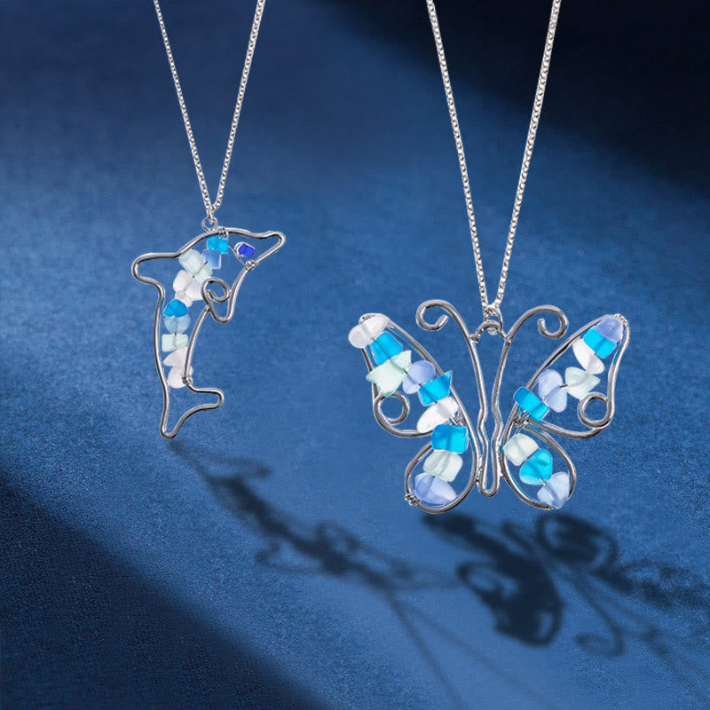 Collana Olivenorma Butterfly & Dolphin in vetro marino