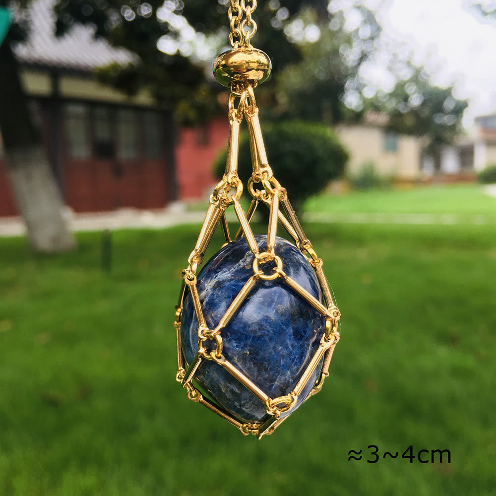 Collana con ciondolo in pietra grezza di cristallo Olivenorma e rete metallica in pietra 